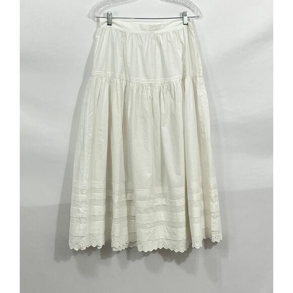 DOEN Sz M Medium Sebastiane Skirt Midi Scalloped Ivory Powder A-Line - Picture 13 of 16